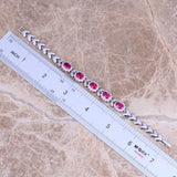 Red CZ Silver Chain Bracelet 7 inch