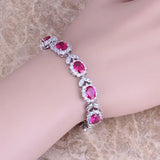 Red CZ Silver Chain Bracelet 7 inch