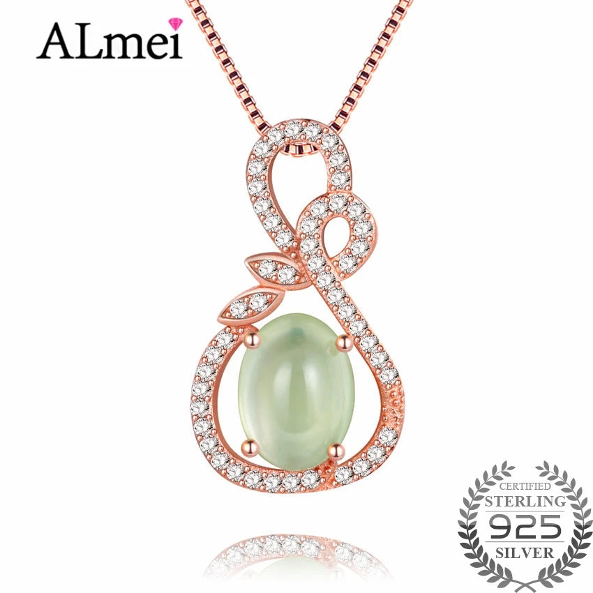2.3ct Green Prehnite Necklace 925 Silver Vintage Jewelry for Women