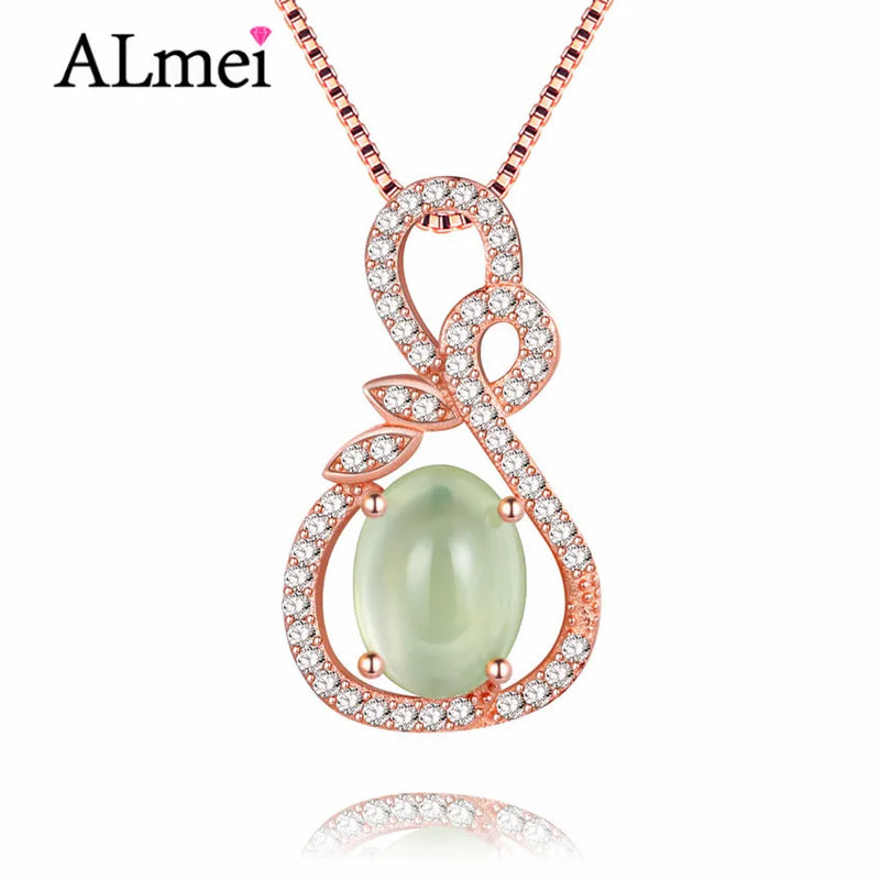 2.3ct Green Prehnite Necklace 925 Silver Vintage Jewelry for Women