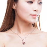 Almei 2.5CT Red Garnet Sunflower Pendant Necklace 925 Sterling Silver