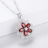 Almei 2.5CT Red Garnet Sunflower Pendant Necklace 925 Sterling Silver