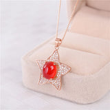 Almei Chalcedony 925 Silver Red Crystal Star Necklace Pendant