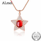 Almei Chalcedony 925 Silver Red Crystal Star Necklace Pendant