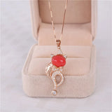 Almei 925 Sterling Silver Pink Chalcedony Fox Animal Pendant Necklace