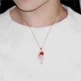 Almei 925 Sterling Silver Pink Chalcedony Fox Animal Pendant Necklace
