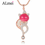 Almei 925 Sterling Silver Pink Chalcedony Fox Animal Pendant Necklace
