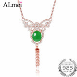 Almei 2ct Green Chalcedony Butterfly Pendant Necklace Tassel Rose 925 Silver