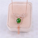 Almei 2ct Green Chalcedony Butterfly Pendant Necklace Tassel Rose 925 Silver