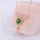 Almei 2ct Green Chalcedony Butterfly Pendant Necklace Tassel Rose 925 Silver