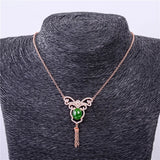 Almei 2ct Green Chalcedony Butterfly Pendant Necklace Tassel Rose 925 Silver