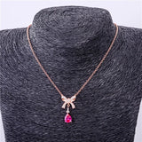 Almei 2ct Red Corundum Bow Necklace 925 Sterling Silver Delicate Necklace