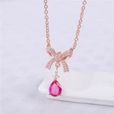 Almei 2ct Red Corundum Bow Necklace 925 Sterling Silver Delicate Necklace