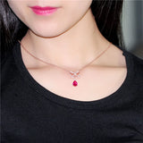 Almei 2ct Red Corundum Bow Necklace 925 Sterling Silver Delicate Necklace