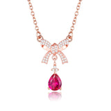 Almei 2ct Red Corundum Bow Necklace 925 Sterling Silver Delicate Necklace