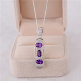 Almei 3pcs 0.4ct Amethyst Purple Bar 925 Sterling Silver Necklace