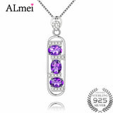 Almei 3pcs 0.4ct Amethyst Purple Bar 925 Sterling Silver Necklace