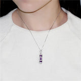Almei 3pcs 0.4ct Amethyst Purple Bar 925 Sterling Silver Necklace