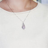 Almei Chalcedony Stone Plant Seed Pendant Necklace 925 Silver CN021