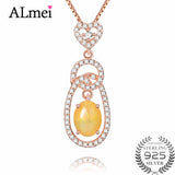 Almei 0.6ct Opal Pendant Necklace 925 Silver Rose Fine Jewelry
