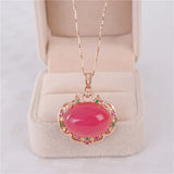 Pink Chalcedony Pendant Necklace 925 Sterling Silver Rose Plated Retro Jewelry
