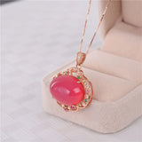 Pink Chalcedony Pendant Necklace 925 Sterling Silver Rose Plated Retro Jewelry