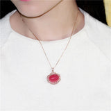 Pink Chalcedony Pendant Necklace 925 Sterling Silver Rose Plated Retro Jewelry