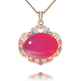 Pink Chalcedony Pendant Necklace 925 Sterling Silver Rose Plated Retro Jewelry
