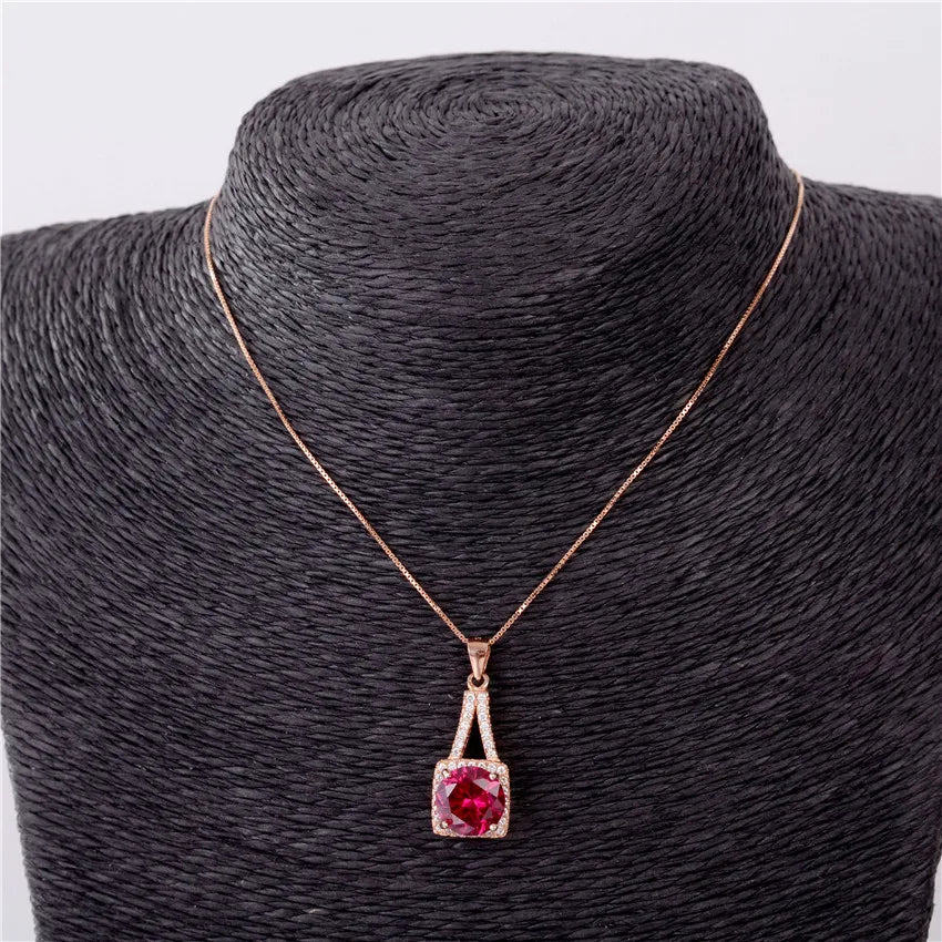 Almei Silver 925 Red Corundum Rhinestone Pendant Necklace for Women