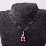 Almei Silver 925 Red Corundum Rhinestone Pendant Necklace for Women