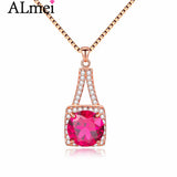 Almei Silver 925 Red Corundum Rhinestone Pendant Necklace for Women