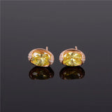 Almei Oval Yellow CZ Silver Stud Earring Costume Jewelry Women LR006