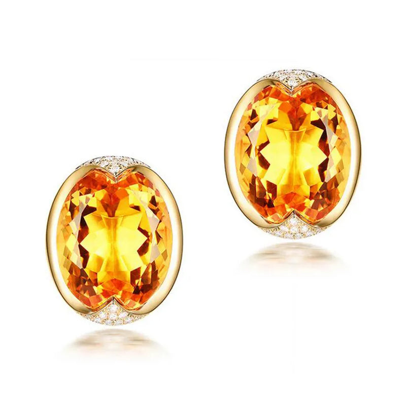 Almei Oval Yellow CZ Silver Stud Earring Costume Jewelry Women LR006