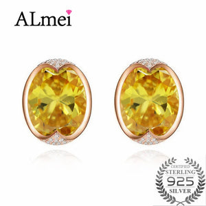 Almei Oval Yellow CZ Silver Stud Earring Costume Jewelry Women LR006