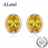 Almei Oval Yellow CZ Silver Stud Earring Costume Jewelry Women LR006