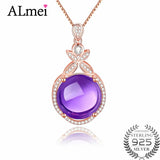 Almei Amethyst Crystal 925 Silver Pendant Necklace for Women
