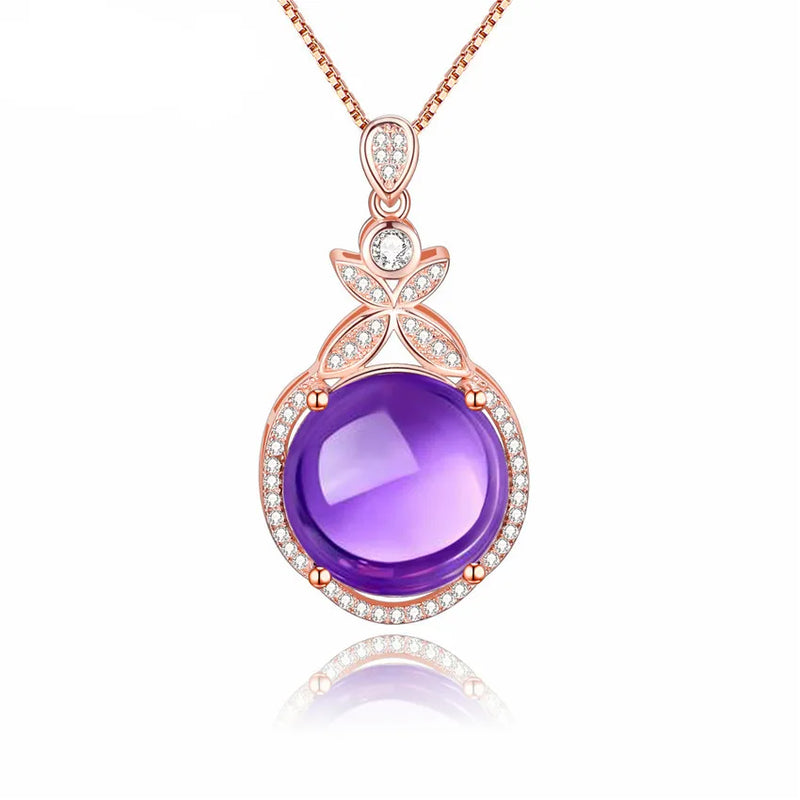 Almei Amethyst Crystal 925 Silver Pendant Necklace for Women