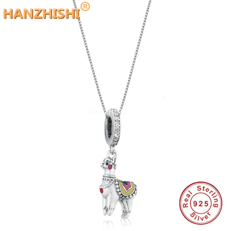 Alpaca Lama Necklace 925 Sterling Silver Enamel Animal Pendant