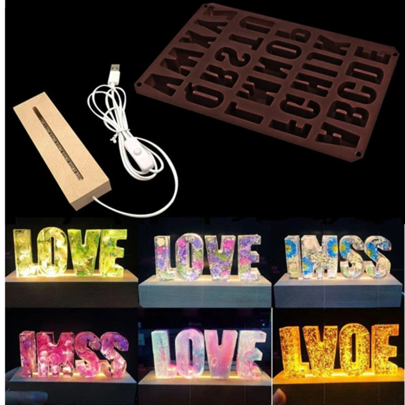 Alphabet Resin Mold with LED Light Display Base Pendant Silicone Mould