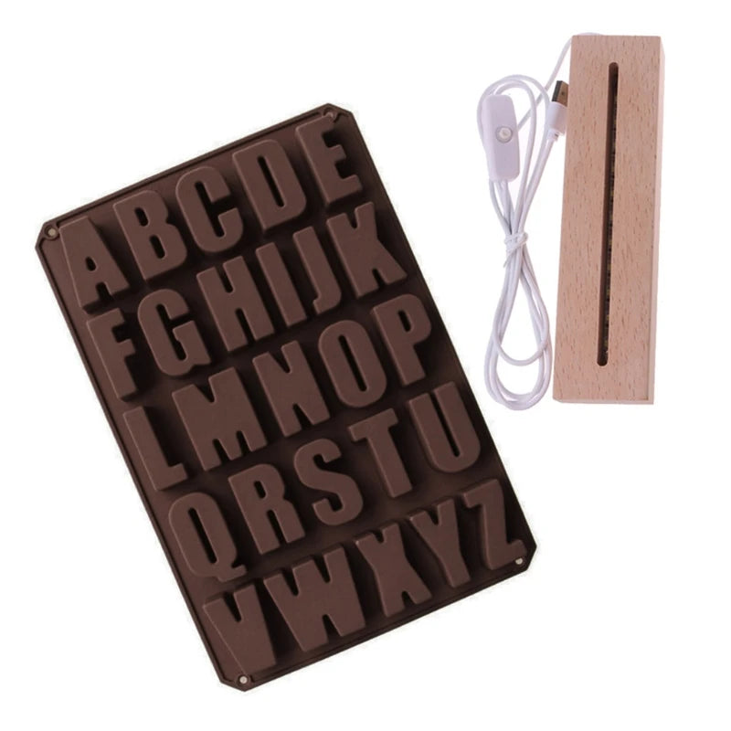 Alphabet Epoxy Resin Mold with LED Light Display Base & Letters Pendant