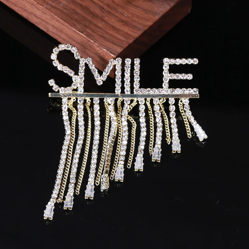 Alphabet Flash Brooch Alloy Smile Tassel Corsage