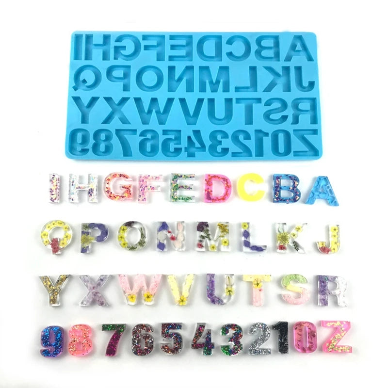 Alphabet Keychain Epoxy Resin Mold English Letters Number Pendants Silicone Moul