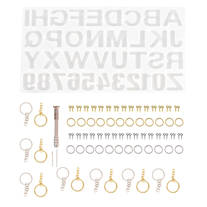 Alphabet Letter Number Resin Molds Silicone Keychain Pendant Casting DIY Craft