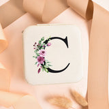 Alphabet Rose Flower Jewelry Box Zipper Travel Case Storage