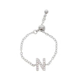 Micro Pave CZ Alphabet Charm Chain Ring