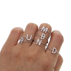 Micro Pave CZ Alphabet Charm Chain Ring
