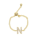 Micro Pave CZ Alphabet Charm Chain Ring