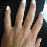 Micro Pave CZ Alphabet Charm Chain Ring