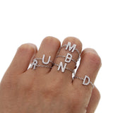 Micro Pave CZ Alphabet Charm Chain Ring