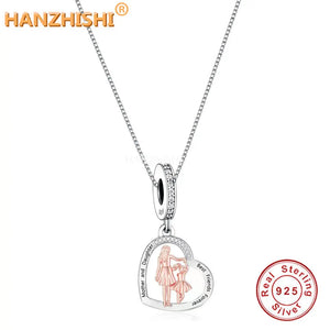 Mother Daughter Father Forever Necklace 925 Silver Heart Pendant